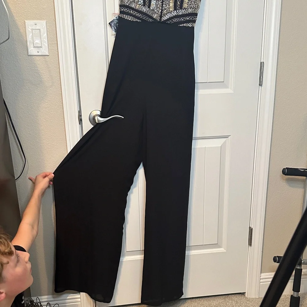 Nasty Gal Wide leg Beaded Jumpsuit Black and Silver NWT new - Picture 5 of 7